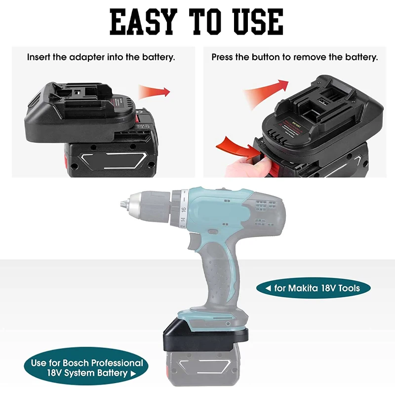 Battery Adapter Converter for Bosch 18V Converted To for Makita 18V Li-ion Battery BL1830 BL1850 BS18MT Adapter with USB Port