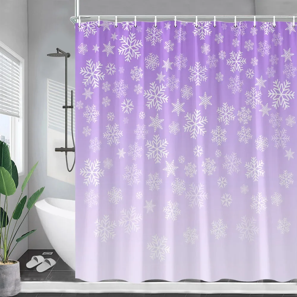 Christmas Snowflake Shower Curtain Red Ombre Pattern New Year Xmas Theme Polyester Fabric Home Bathroom Decor Bath Curtains Set