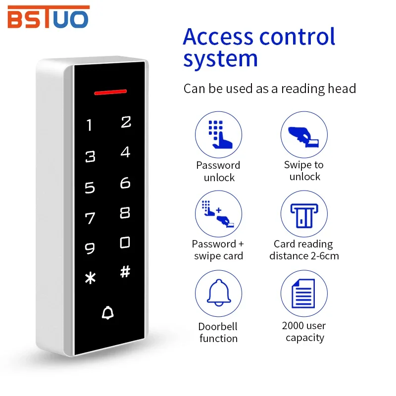 

125Khz RFID Access Control Keypad EM Card Reader Door Access Control System Door Lock Opener Keyboard System 2000 User Wiegand