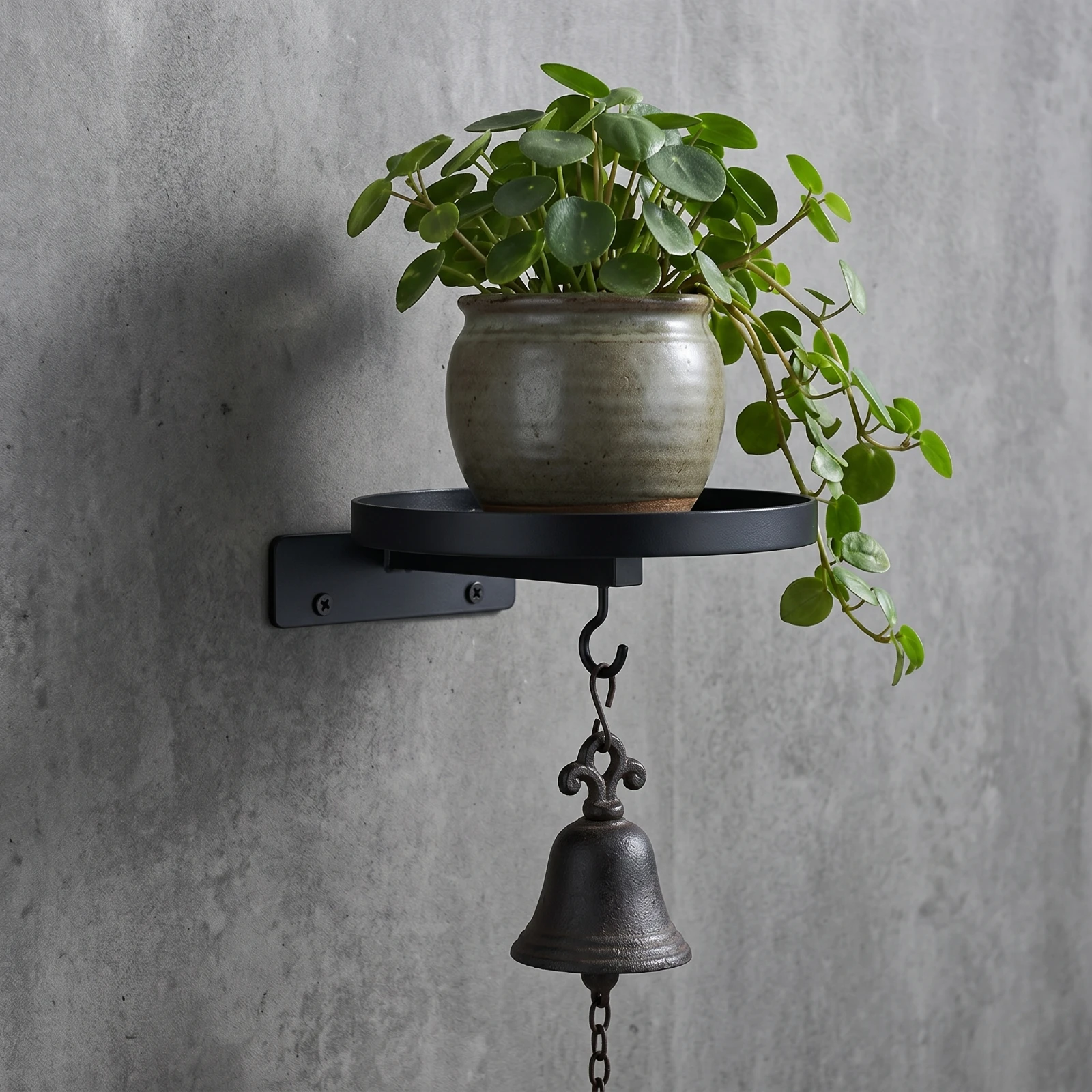 Wall Plant Shelf with Hook Black Metal Plant Bracket with Shelf Hanging Planter Bracket Modern Easy to Install