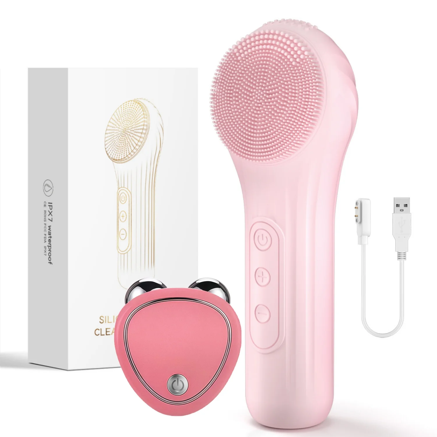 

Beauty Combo Silicone Face Scrubber Electric Facial Cleansing Brush with Heating Vibration Waterproof Face Wash Brush Skincare