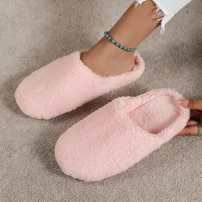 Simple Solid Color Closed-Toe Home Silent Cotton Slippers for Men and Women, Indoor Warm Non-Slip Silent Soft-Soled Slippers - view 2