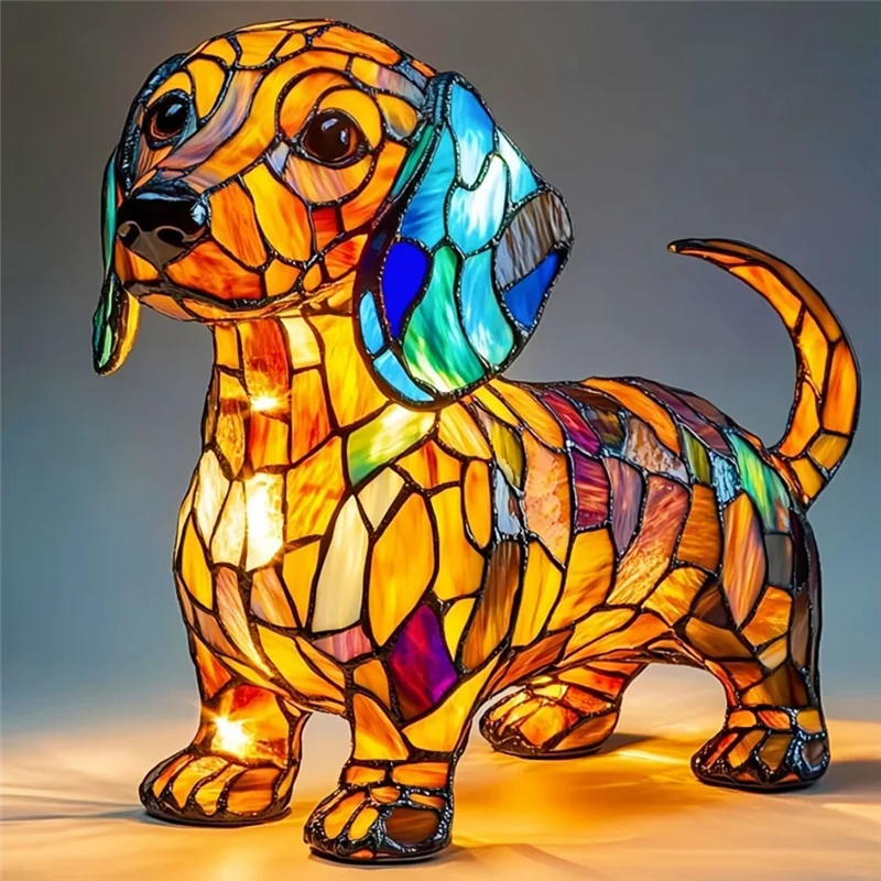 CQMF-Chihuahua Lamps-Dog Series Art LED Night Light, Retro Design Stained Resin Tabletop Pet Lamp