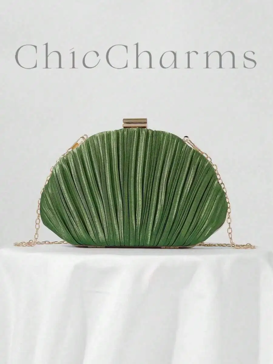 

Pink Pleated Satin Box Clutch - Chain Evening Bag for Wedding Party Banquet