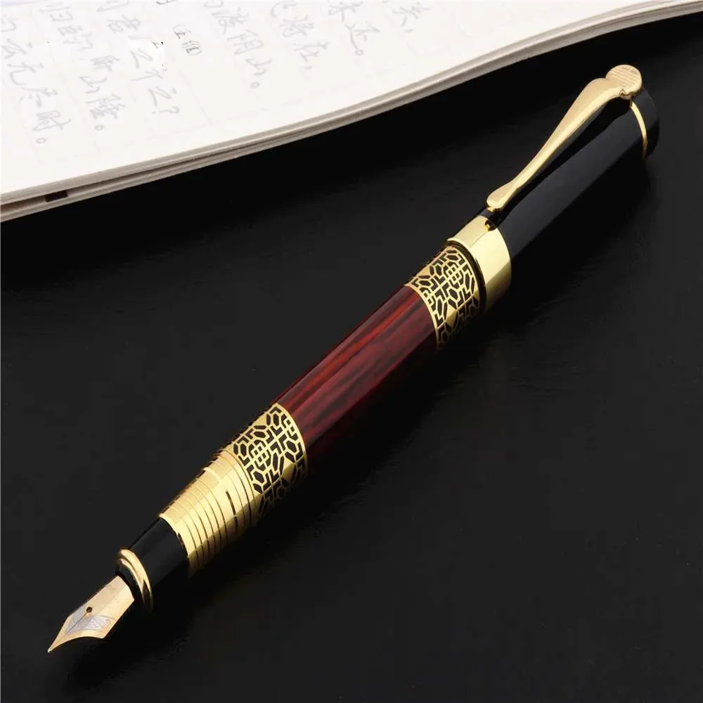 Wood Grain Pen Suitable for Business, Signature Pen, Student Calligraphy, Gift, Office (With 10 Blue Ink Bags)