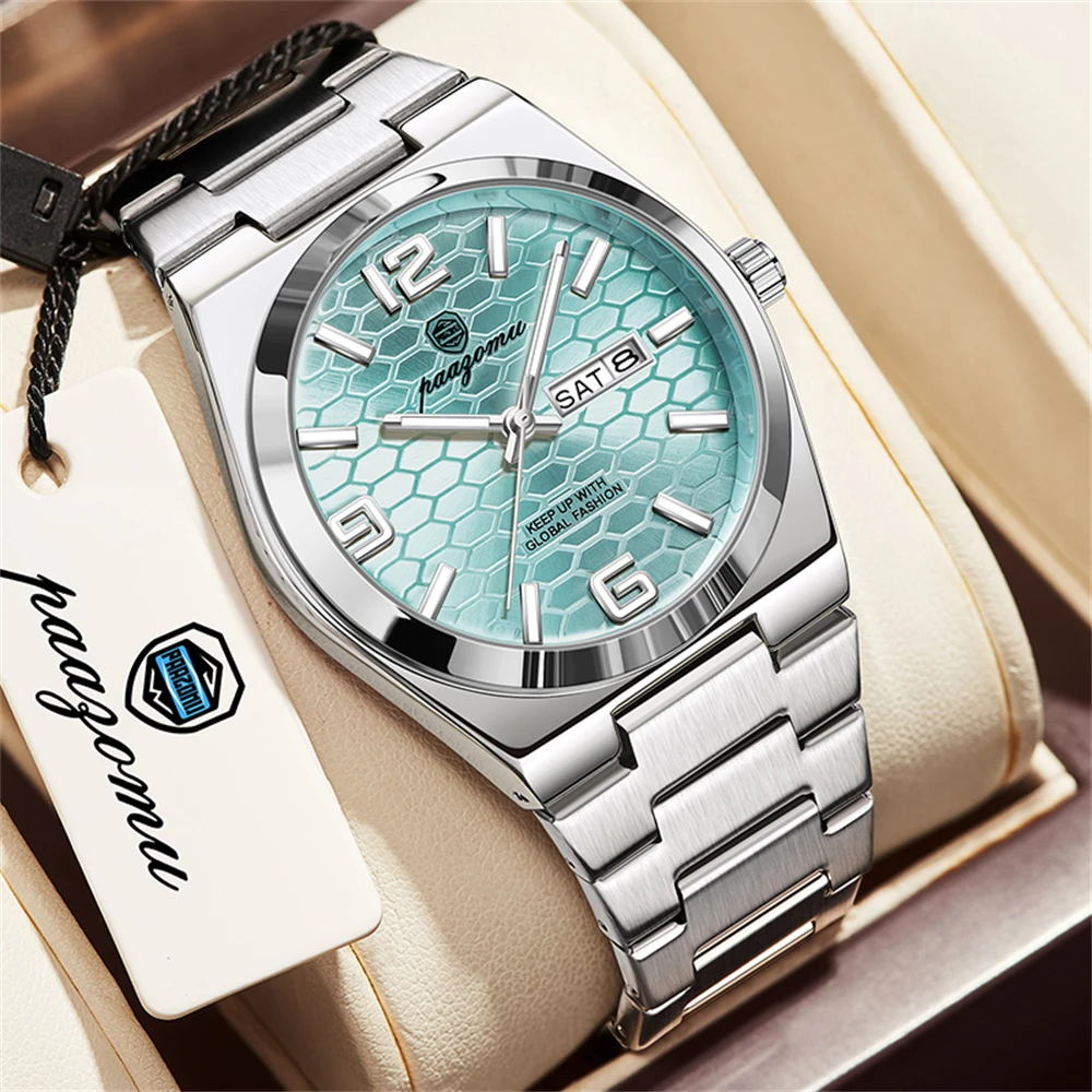 

PAAZOMU Роскошные деловые мужские часы Водонепроницаемые светящиеся мужские часы из нержавеющей стали с датой Военные кварцевые мужские часы высокого качества