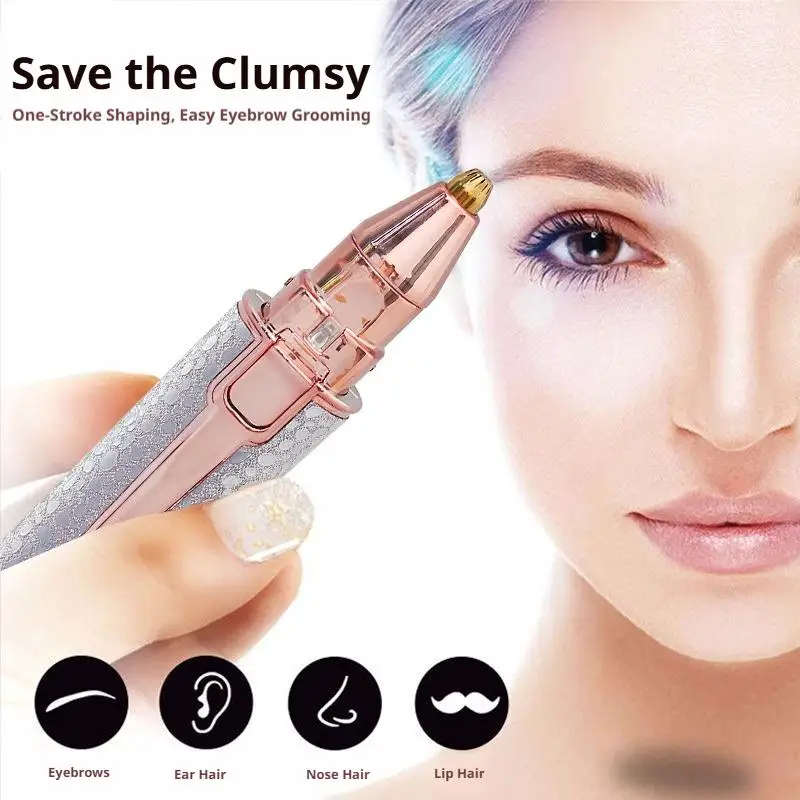Portable Electric Hair Trimmer Painless Face Hair Remover LED Hair Shaver Eyebrow Nose Armpit Intimate‑area Hair Removal Women
