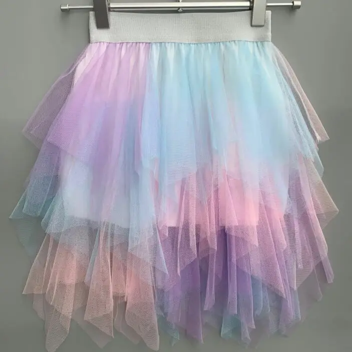 Girls Tutu Layered Tulle Princess Skirts Kids Rainbow Birthday Party Performance Irregular Dance Skirt Parent-child Gauze Skirt