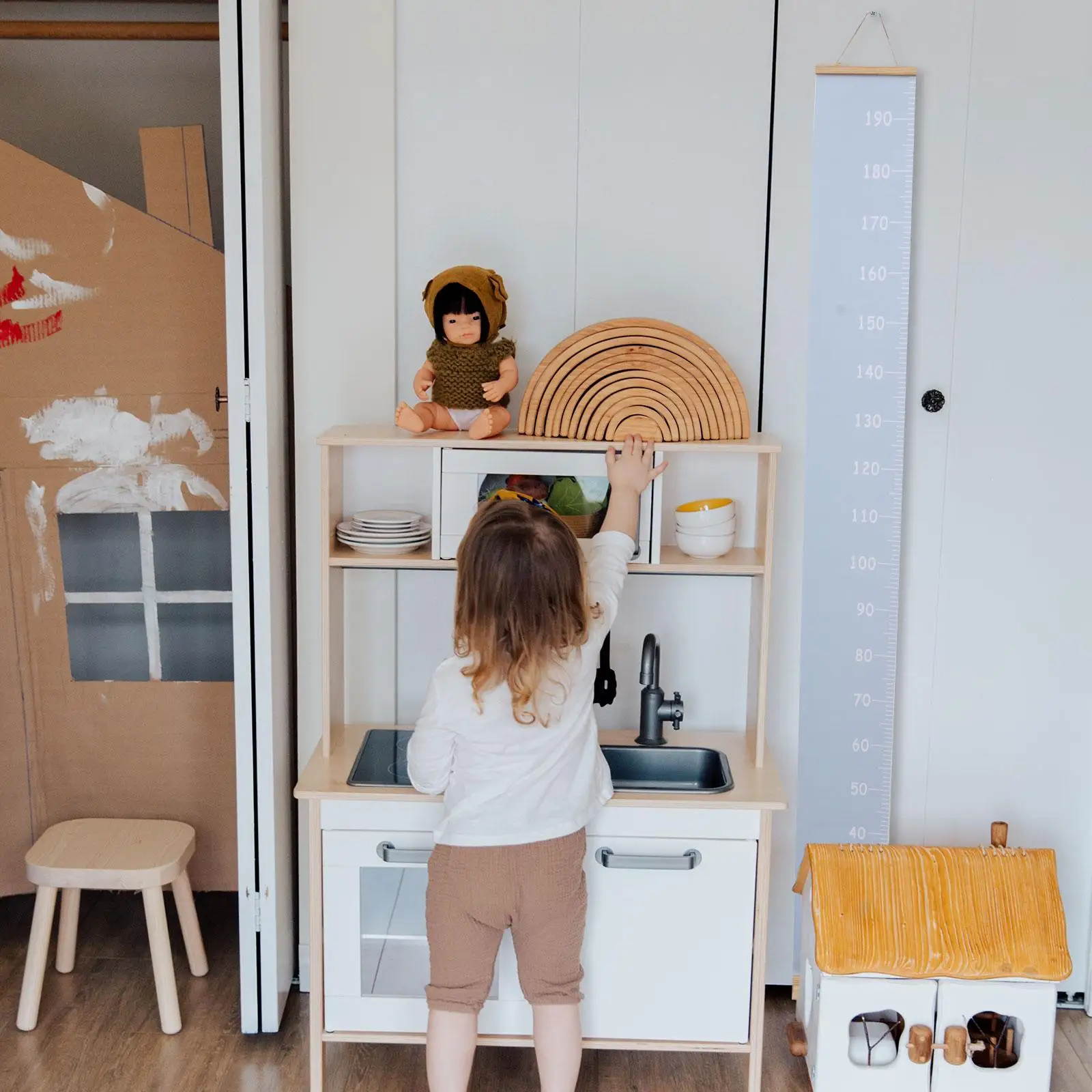 Children's Height Ruler Canvas Chart Removable Kids Measurement Pine Wood Hanging Furniture Decoration Sticker