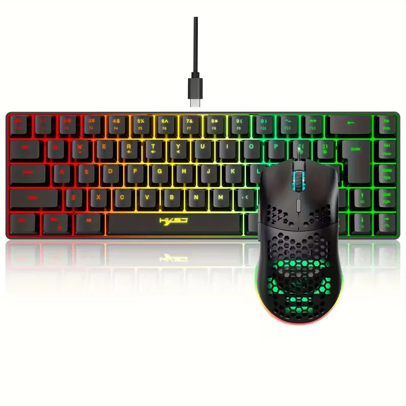 

Ergonomic 68-Key Mini Wired Keyboard with RGB Backlight and Optical Gaming Mouse, ABS Material, Compatible with PS4, Xbox, PC,