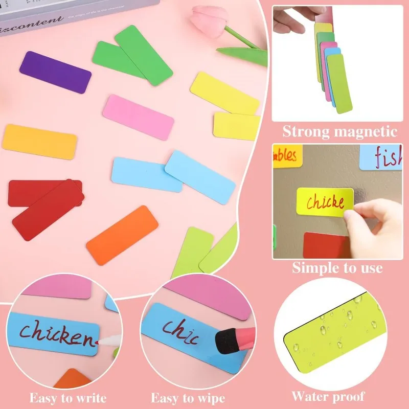 54pcs Magnetic Dry Erase Label Card Name Plate Tags Reusable Stickers School Office For Whiteboards Refrigerator Color Stickers