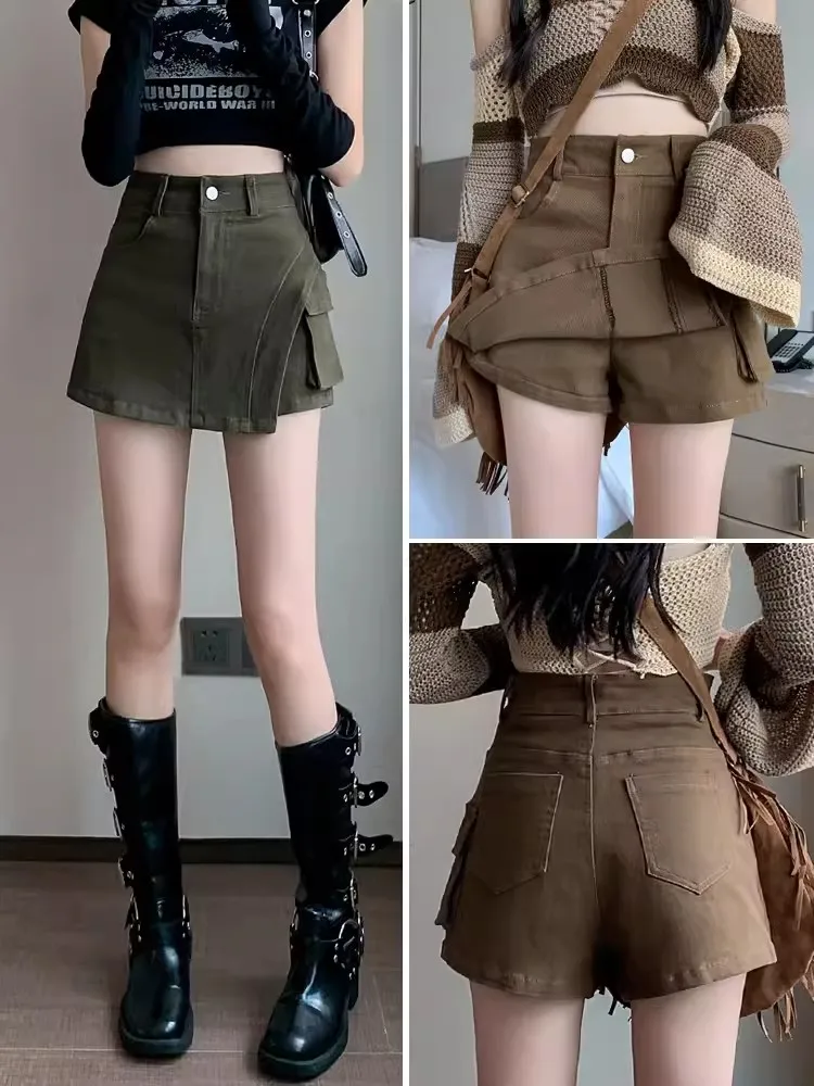 

Стильные и дерзкие женские брюки-юбка для работы, весна-осень, с высокой талией, скрывающие бедра, облегающие, А-силуэт, укороченные, маленькие размеры, асимметричные