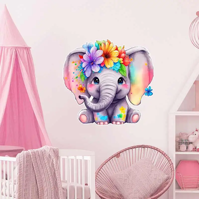 Cute Elephant Wall Stickers Living Room Sofa Background Decoration Wallpaper For Home Decor Kids room Art Decals Sticker S826