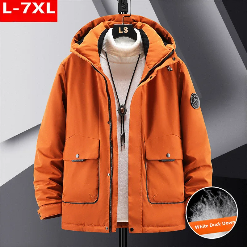 Popular White Duck Down Coat Men Warm Winter Waterproof Hooded Loose Thicken Jacket Plus Size 5XL 7XL 6XL Outdoor Clothes Parkas