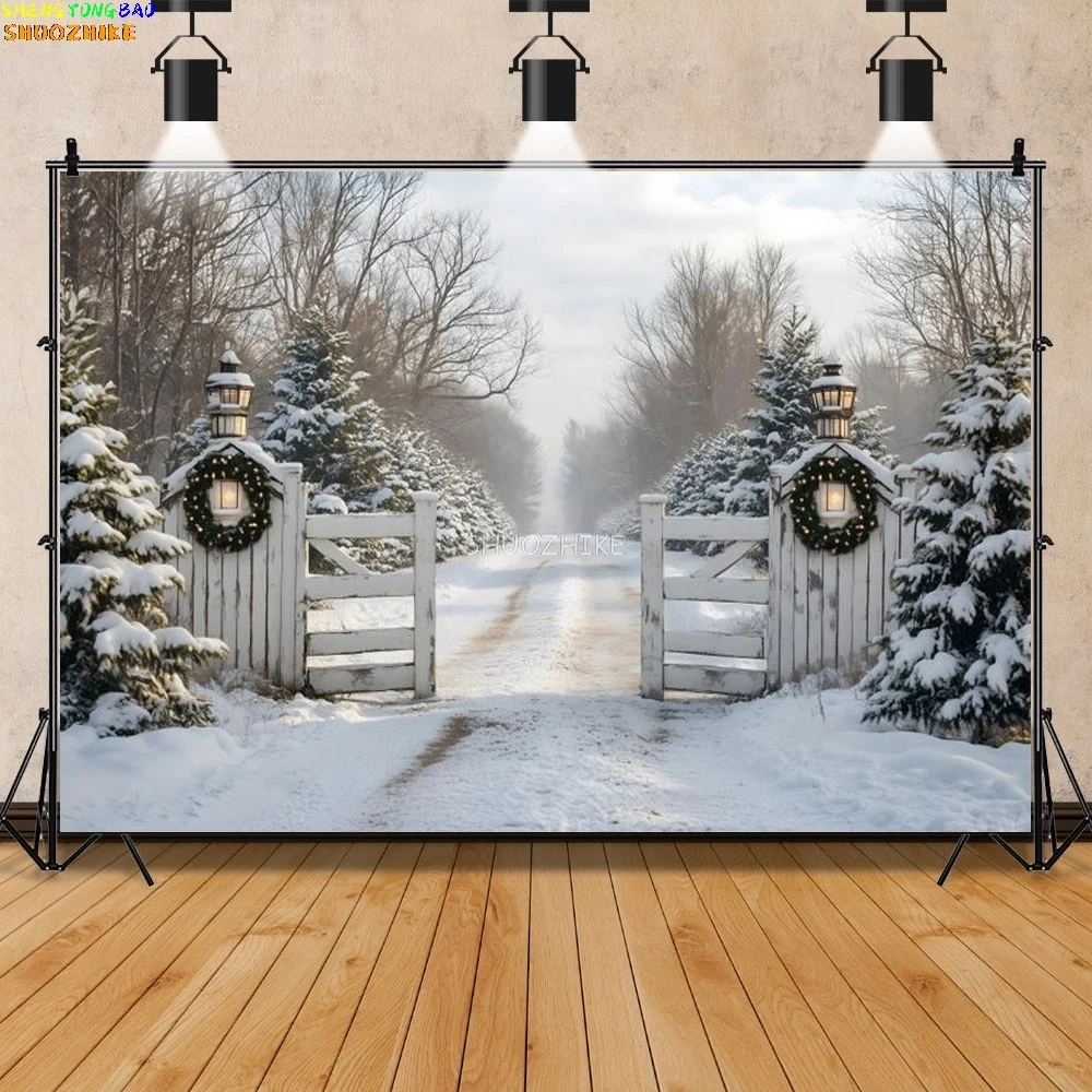Winter Snow Scene Christmas Photography Backdrop Lantern Snowflake Forest Natural Scenery Baby Portrait Background Photo Studio