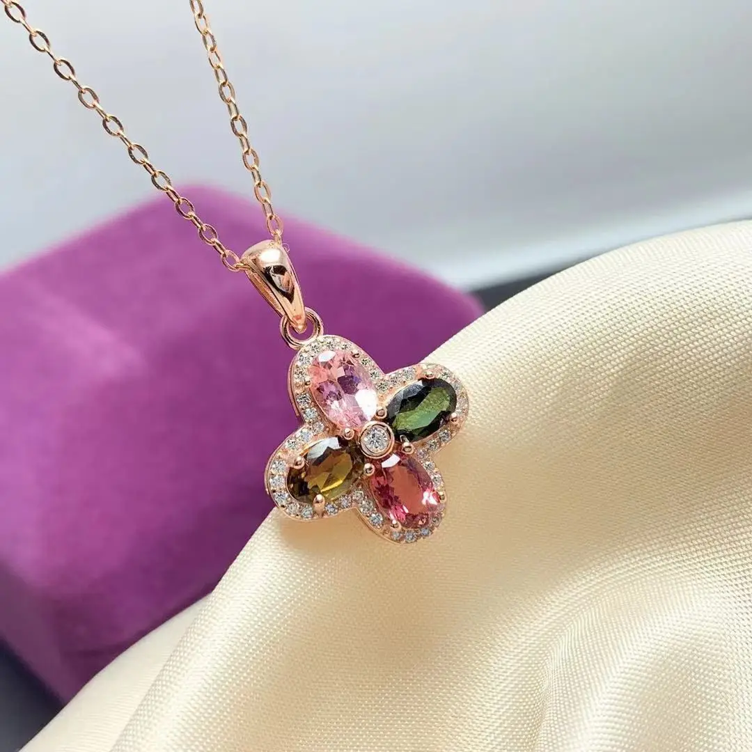 

Best Seller ZECAA Fine Jewelry Woman Tourmaline Pendant With Natural Tourmaline Gemstone 4*6mm Pendant For Wedding Banquet Gift