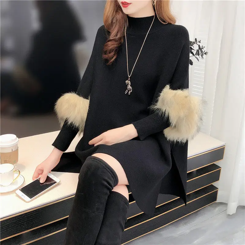 Bat Shirt Half High Collar Pullover Sweater Knitwear Spring, Autumn and Winter Loose Oversized Pullover Cape Pullover Sweater