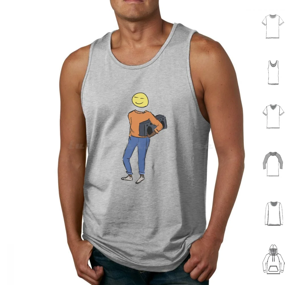 Happy Hipster Tank Tops Vest Sleeveless Music Sketch Hipster Aesthetic Boombox Simple Fun Case Colorful Cool Peace Chill Hip