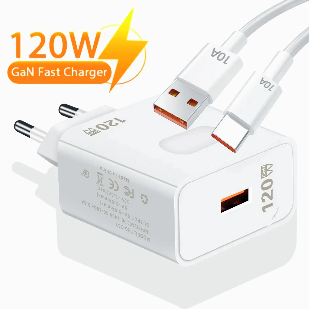 120W GaN USB Charger Fast Charging Quick Charge QC3.0 Type C Cable Mobile Phone Wall Adapter for Huawei Redmi Xiaomi 17 Oneplus