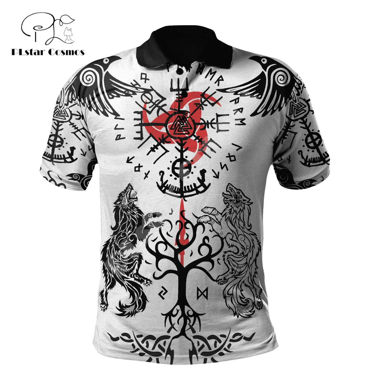 Nordic Mythology Warrior Odin Fenrir Wolf Tattoo 3DPrint Harajuku Streetwear Casual Collar Polo Shirts Summer Short Sleeves Q1