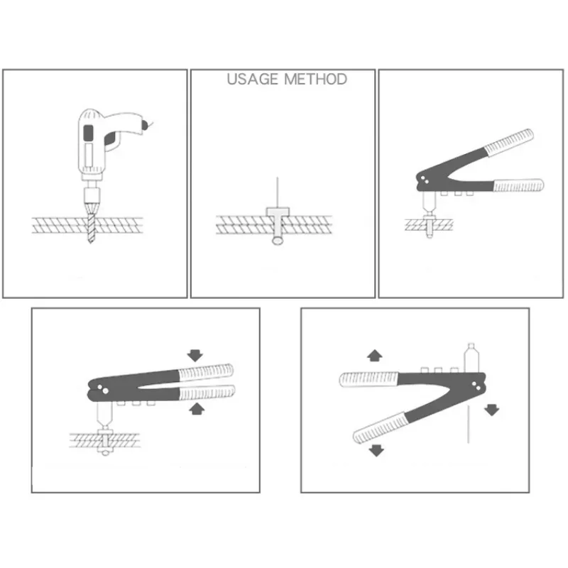 Kit de pistola remachadora manual 4 en 1 de 10 pulgadas con 4 boquillas intercambiables 2,4, 3,2, 4,0, 4,8 mm, pistola remachadora manual de una sola mano