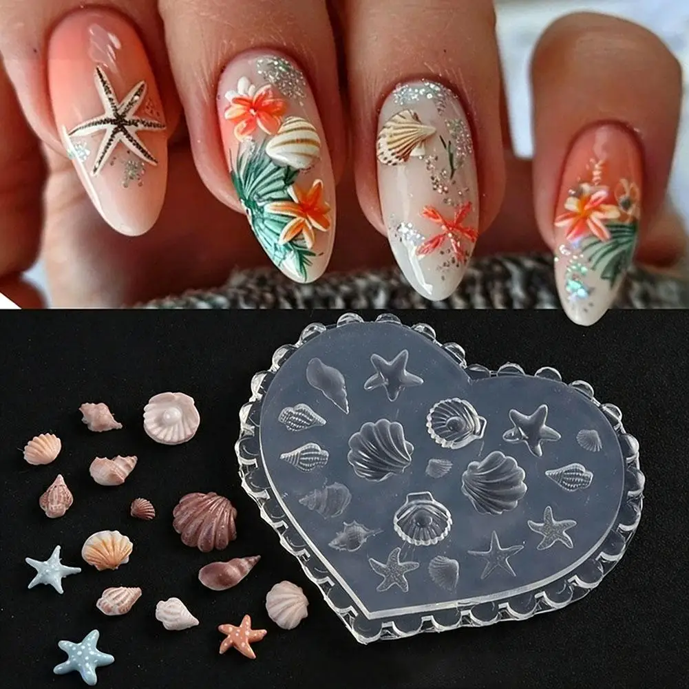 3D Ocean-Themed Silicone Gel Nail Art Molds Lovely Seashells Starfish Shapes DIY Resin Button Charms Nail Art Manicure Tool