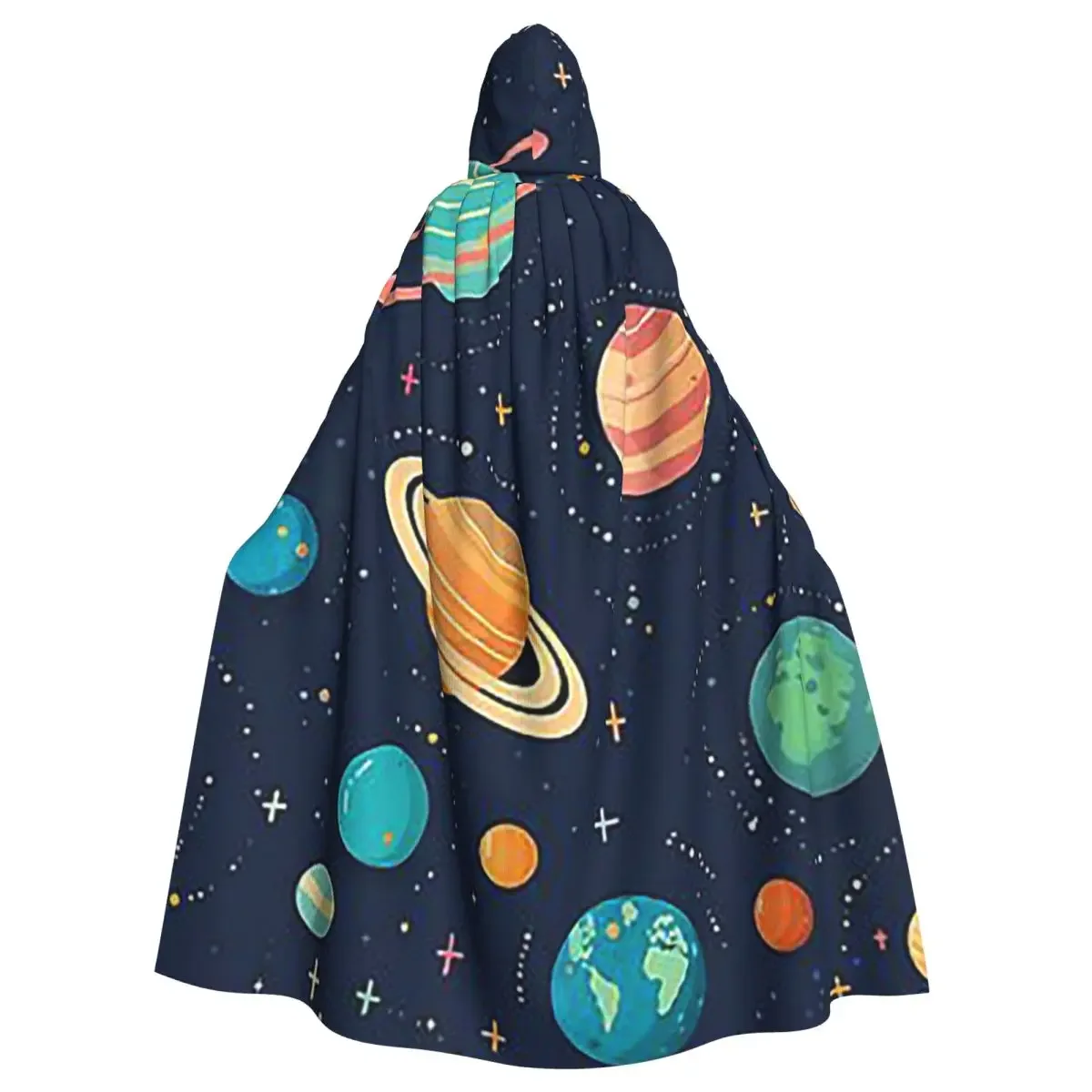 Solar System Space Planets Universe Long Hooded  Witch Medieval Costume Cosplay Cape HalloweenParty Adult Unisex