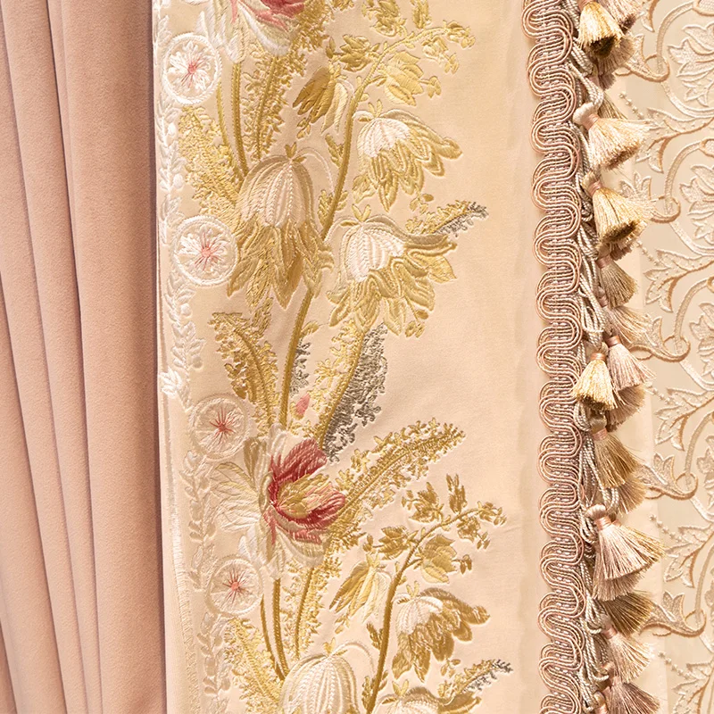 High-grade Pink Princess Embroidery Stitching Flannel Thickened Blackout Curtains for Living Room Bedroom Dining Room