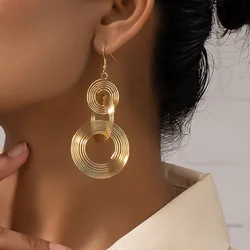 Exaggerate Three Multi-layer Circles Drop Earring for Women Long Gold Color Jewelry Temperament Christmas New Year Wedding Gift
