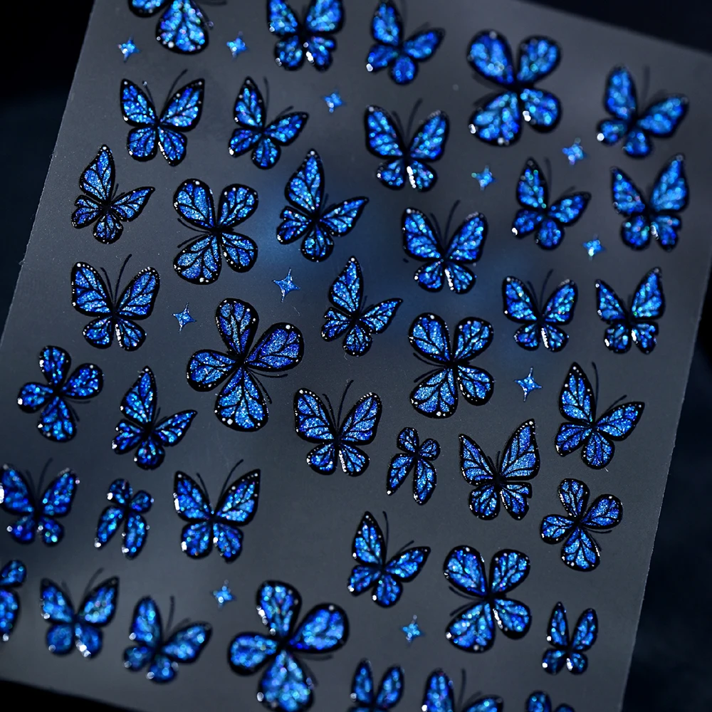 1 Stück 5D Traumhafte Laser-Glitzer-Schmetterling-Nagelaufkleber Glänzende Holographische Blaue Schmetterling-Nagelsticker Selbstklebende Maniküre-Zubehör – Detail 15