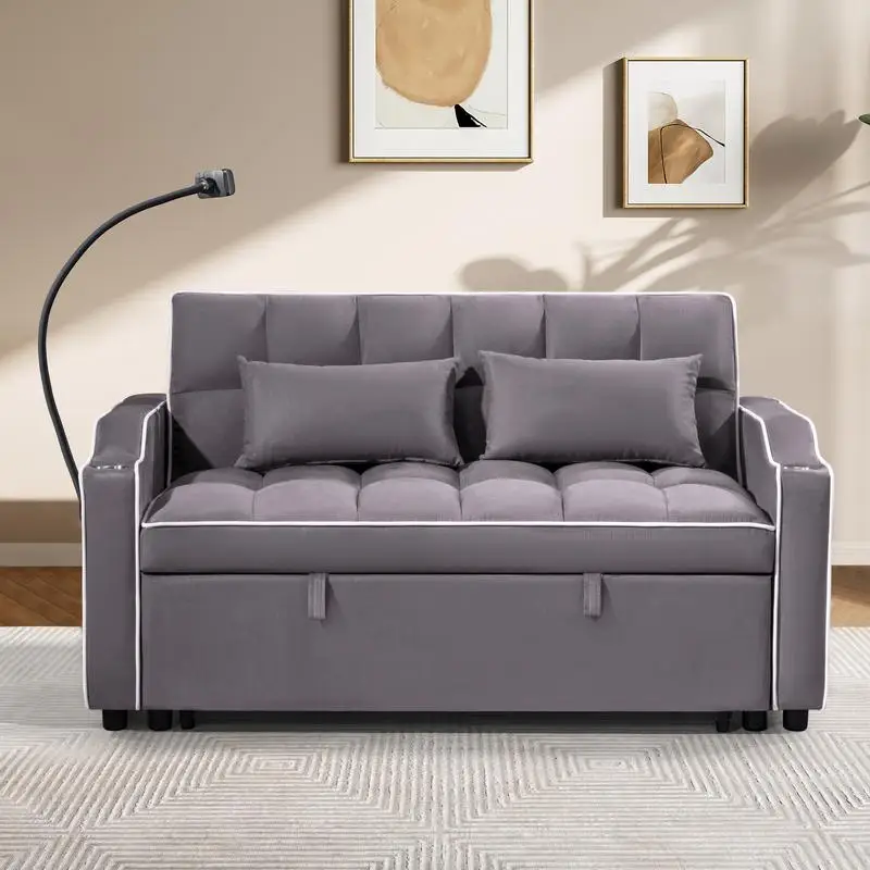 Multi-Functional Foldable Sofa Bed, 3 Sizes, Modern Design, Upgraded Suede Fabric, Adjustable Backrest, USB Port, Ashtray,