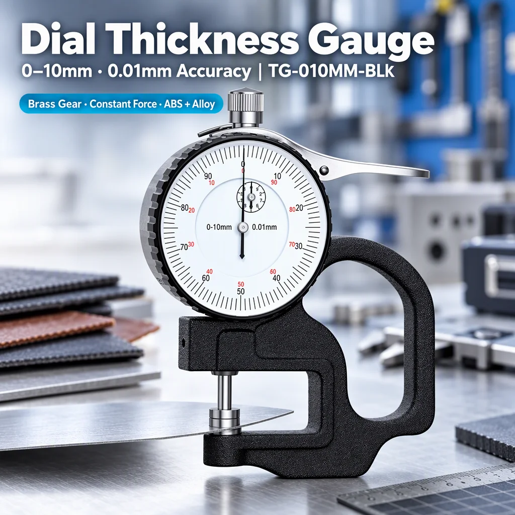 Handheld Mechanical Dial Thickness Gauge 0-10mm 0.01mm Accuracy Brass Gear Alloy Head for Industrial Material Testing Meter