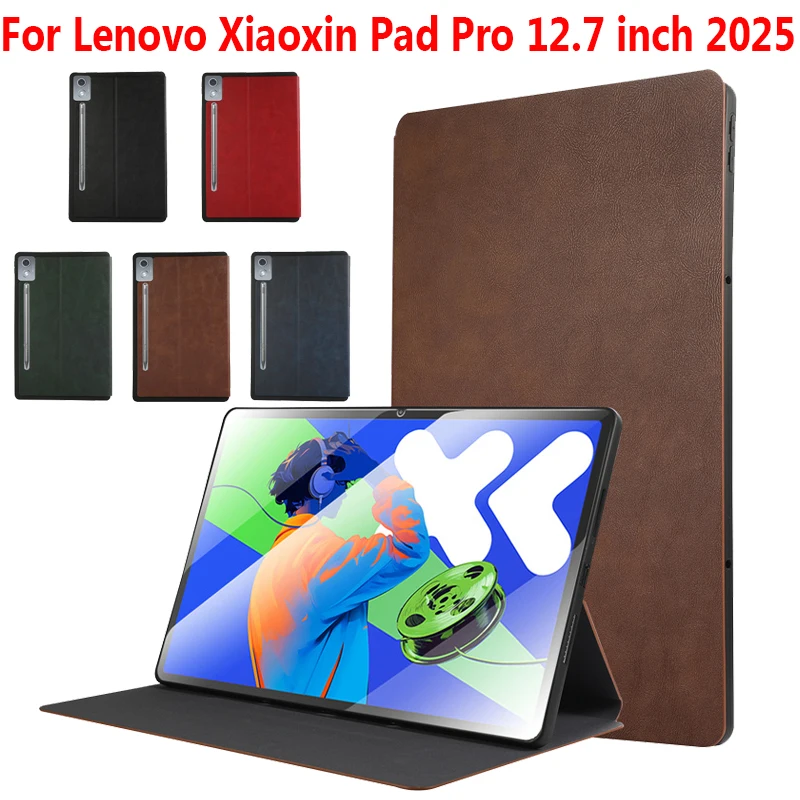 

Тонкий чехол из искусственной кожи для Lenovo Xiaoxin Pad Pro 12.7 2025 TB373FU TB375FC 12.7 дюймов с подставкой
