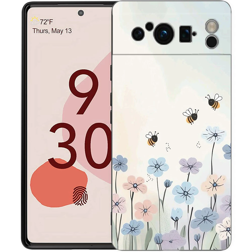 حافظة هاتف أنيقة على شكل زهرة لهاتف جوجل بيكسل 10 9 8 7 6 Pro XL 9A 8A 6A 7A 5G غطاء أسود ناعم مقاوم للصدمات من البولي يوريثان