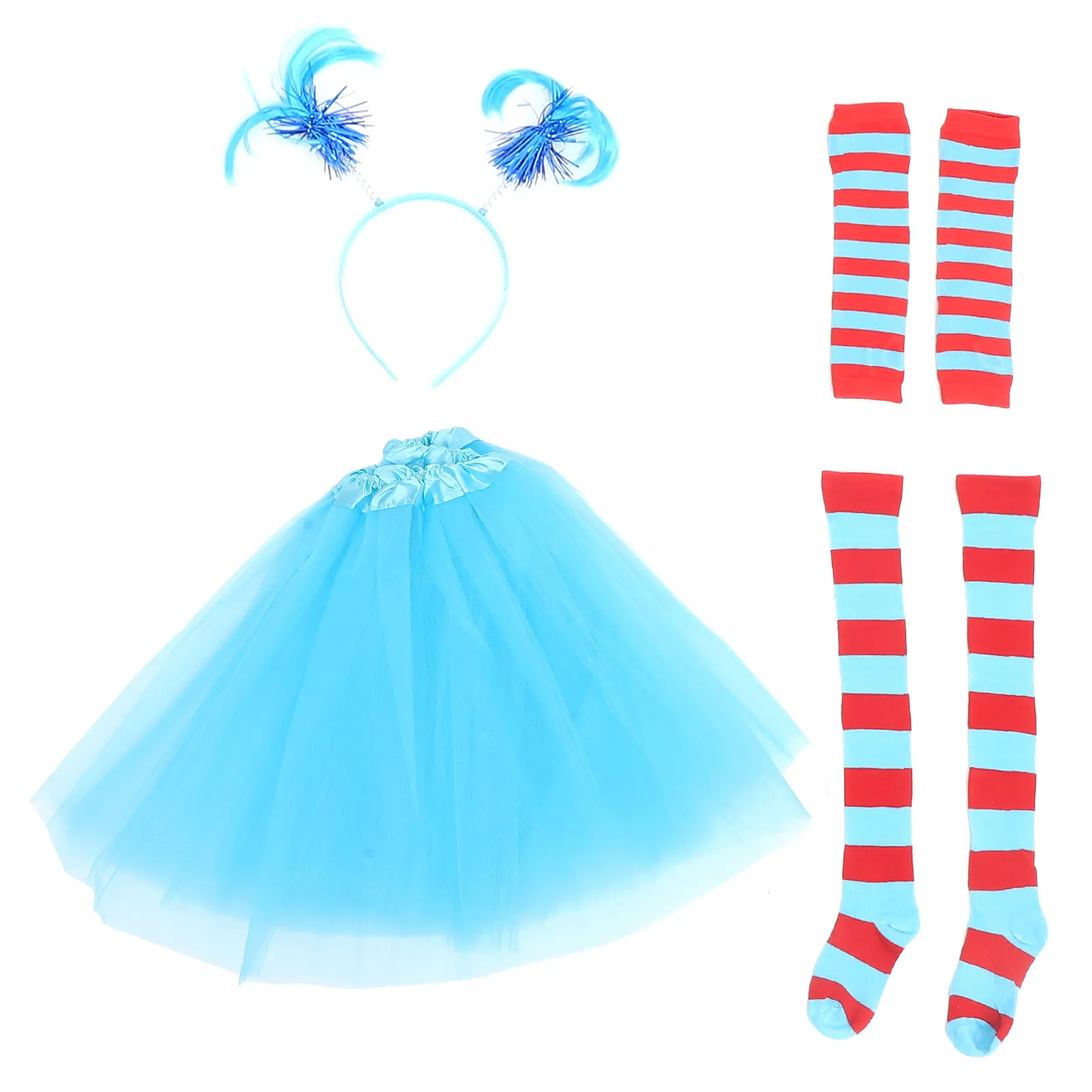 

1 Set Cosplay Costume Kit Knee Socks Headband Tutu Skirt Sleeves Party Supplies Costume Decor Striped Design Soft Comfortable