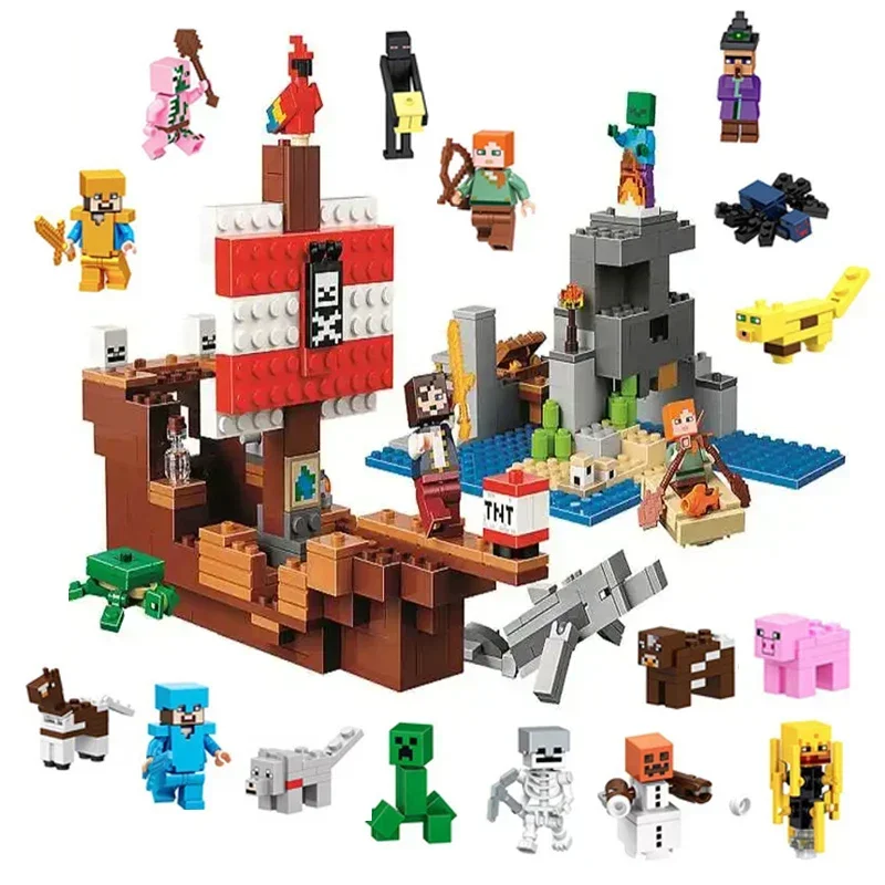 

404pcs Compatible 21152 myworld pirate ship big adventure action figures Village building blocks Toy