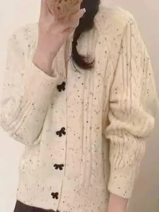 

Loose Knitted Long Sve round Ne Open Cardigan Women's Knot Button Sweater Autumn Winter New Sle Casual Faion