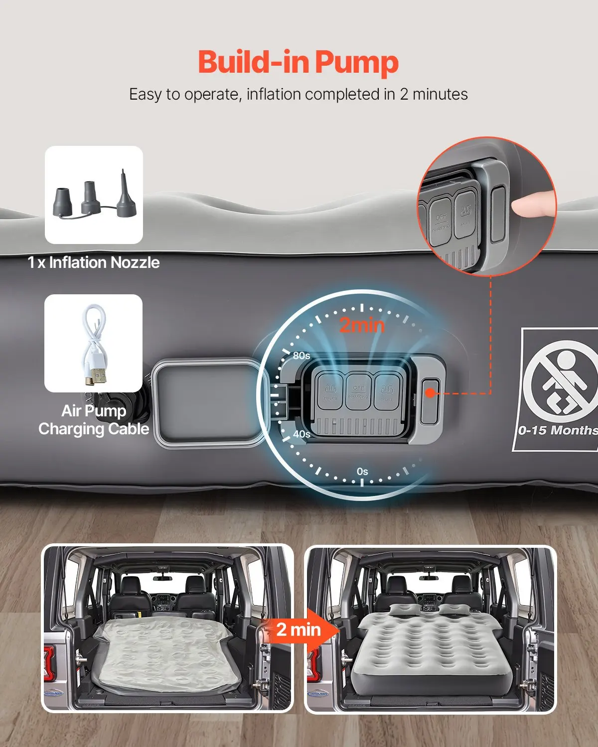 

Надувной автомобильный матрас для кемпинга, подходит для Toyota 4Runner, Jeep Wrangler, с флокированным покрытием, утолщенный, для путешествий