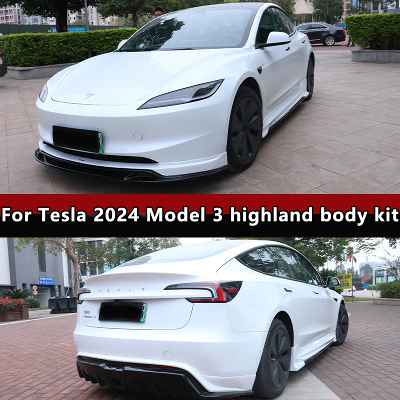 

For Tesla 2024 Model3 highland LD Style Body Kit Bright black Rear Diffuser Spoiler Front Bumper Lip Side Skirt Refit Accessorie