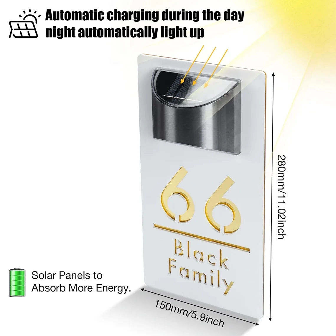 Personalized Solar House Numbers for Outside Customized Address Sign LED Address Numbers Plaque for Garden Yard Home （flat wall