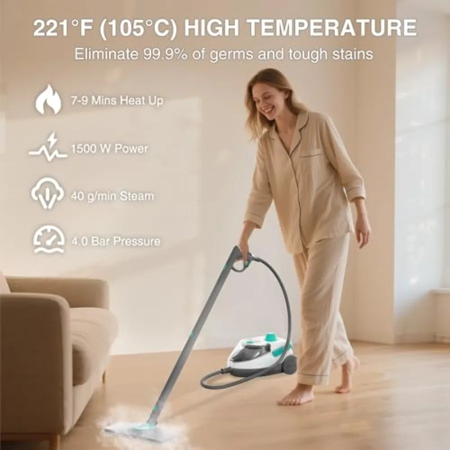 Odkurzacz parowy 1500W Mocny odkurzacz parowy do domu z 19 akcesoriami, zbiornik na wodę 1,5 l, bezchemiczny, wielofunkcyjny, przenośny odkurzacz parowy