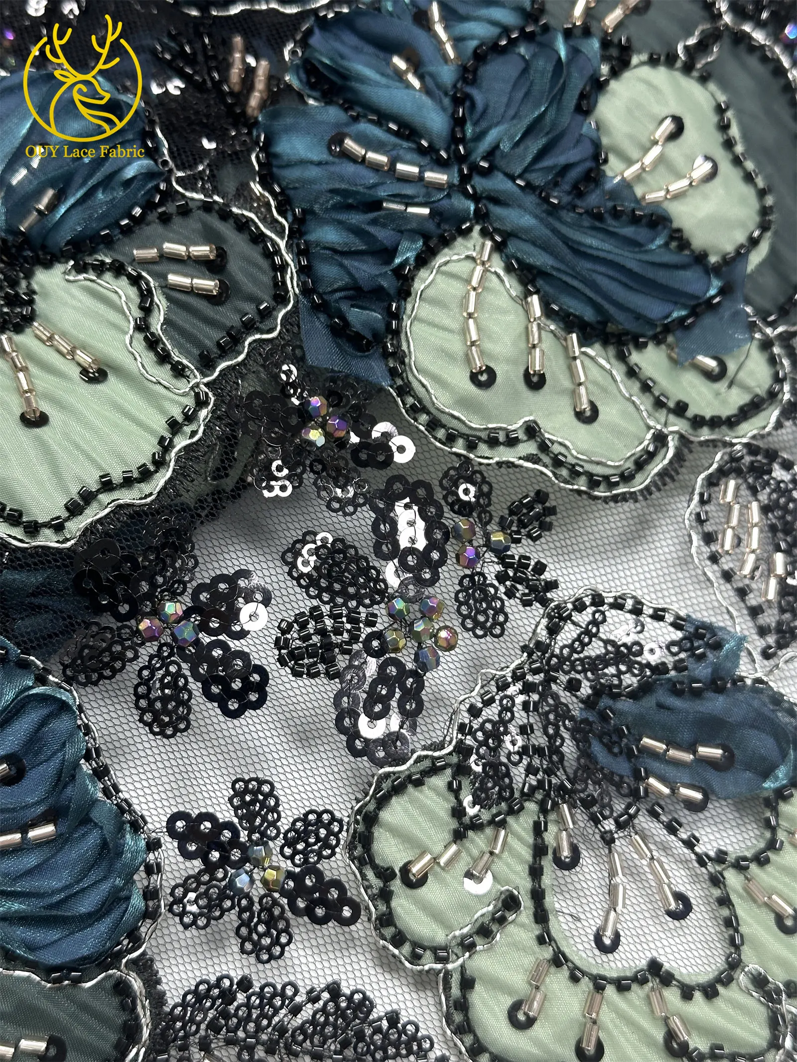 Afrikanischer Spitzenstoff, hochwertige französische Blumenstickerei, Perlen, Pailletten, Tüll, Netzspitze für Frauen, Hochzeitskleid, Nähen, 5 Yards – Detail 21