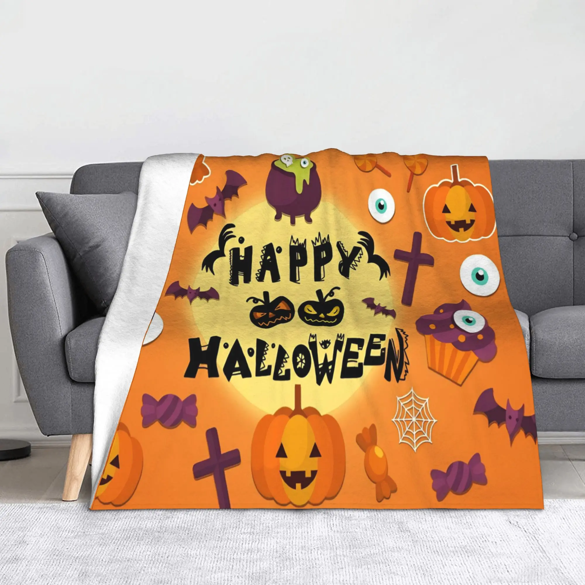 Happy Halloween Blanket Cover Flannel Cute Pumpkin Cross Soft Throw Blankets for Bedding Couch Bed Rug