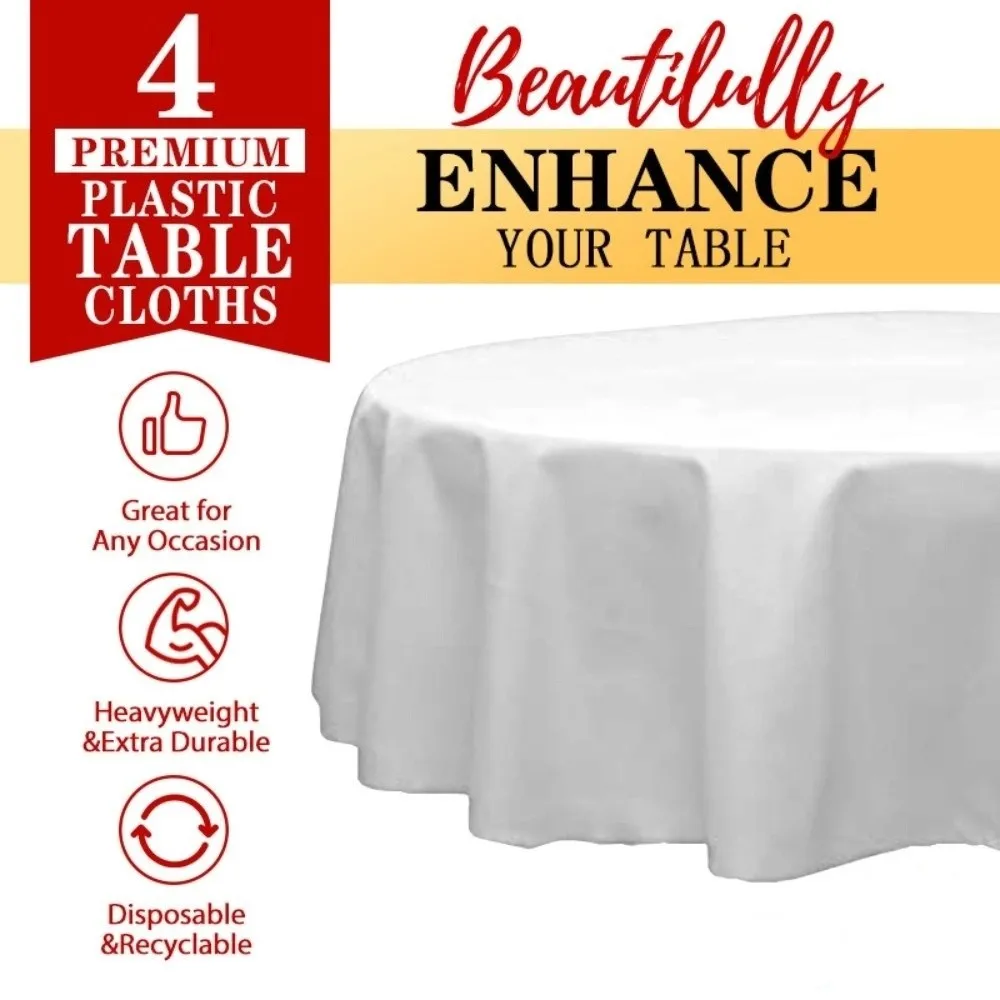 

10pcs 84 In Disposable Tablecloth Elastic Printed Plastic Table Covers Waterproof PEVA Round Tablecloths Birthday Party
