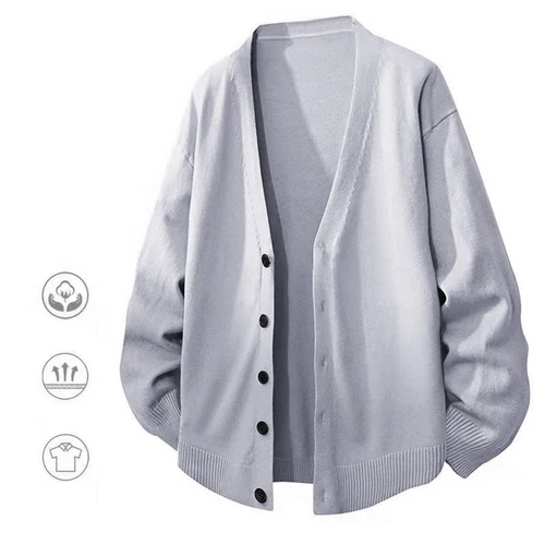 Imagen 2 del producto Cárdigan con cuello en V para hombre, juego de animales, suéteres informales con botones, blusa fría para hombre, prendas de punto para exteriores, cárdigan largo, ropa de calle para hombre