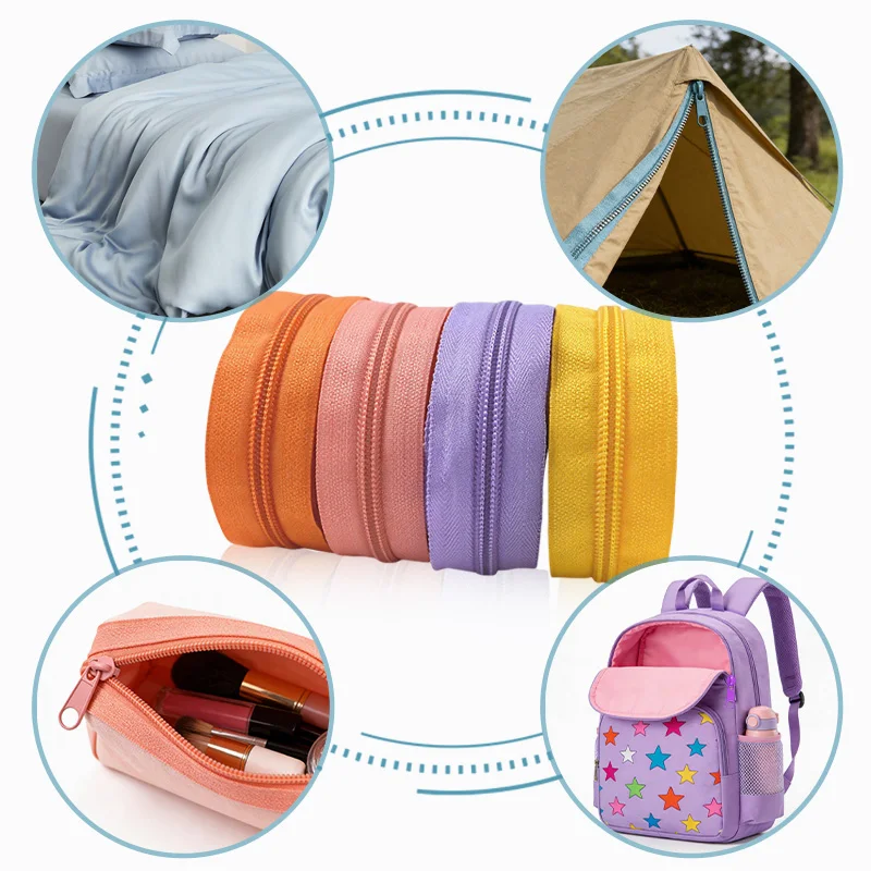 1-10M 3# 5# Nylon Coil Zipper Tape With Zippers Slider For Garment Bag Colorful Decor Zip Repair Kits DIY Sewing Accessories