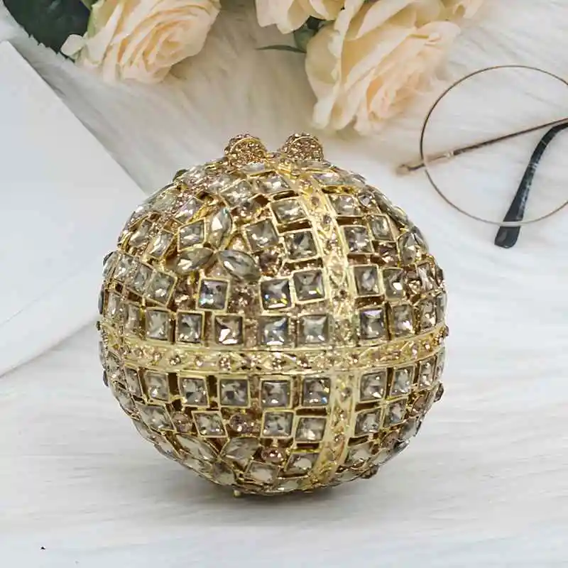 

Classical women evening party diamonds luxury clutches vintage round ball crystal purses Bridal wedding party purses