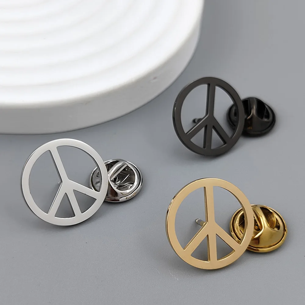 Round gold-plated peace symbol badge, women’s anti-exposure buttons, suit lapel pin, collar brooch, formal accessories