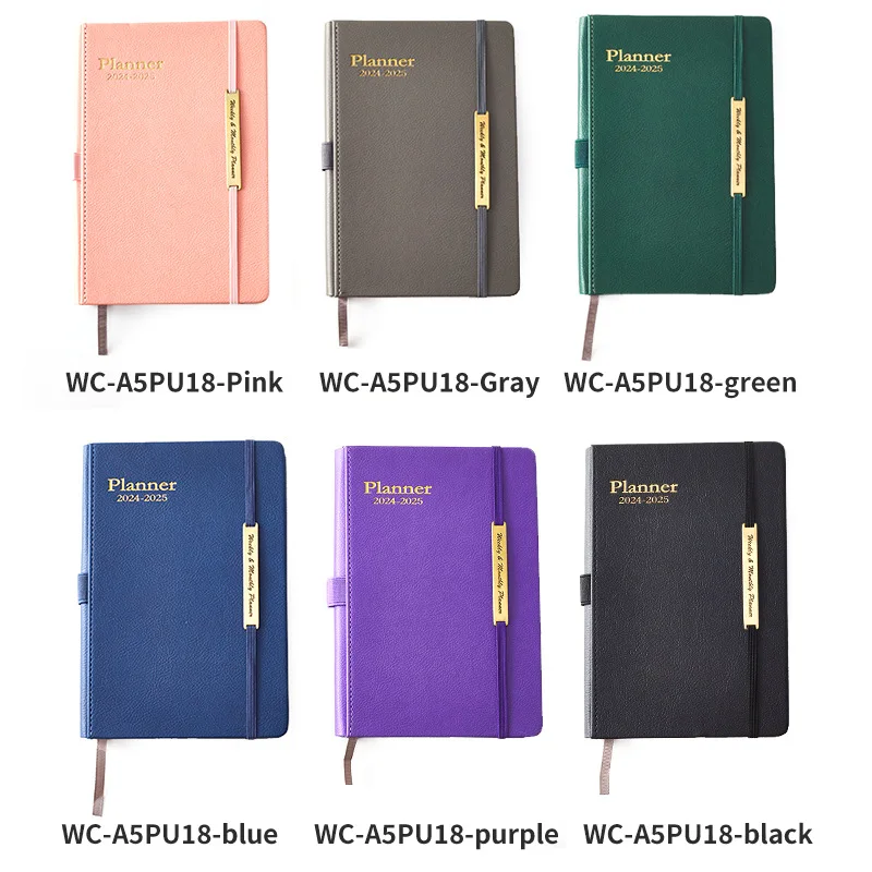 2024-25 Agenda Notebook A5 English Version Weekly Calendar Planner PU Leather Notebook Journal Notebook Office School Supplies