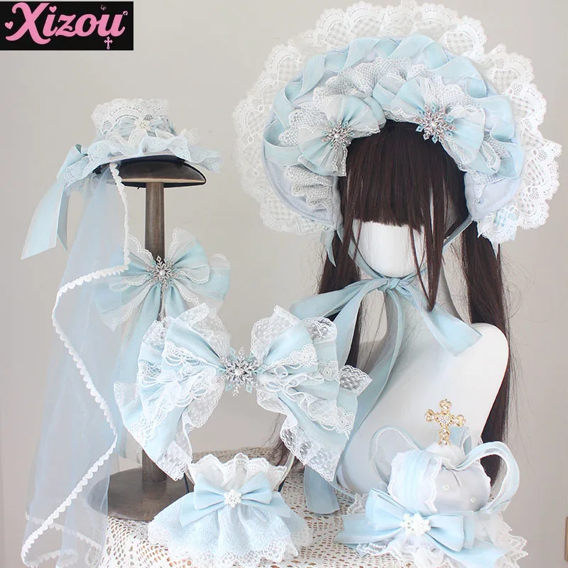 Bloem Bruiloft Cal Boog Kanten Lint Motorkap Hoge Hoed Sluier BNT Kanten Boog KC Hand Mouw Lolita Rand Clip Hoofddeksel Lolita Accessoires